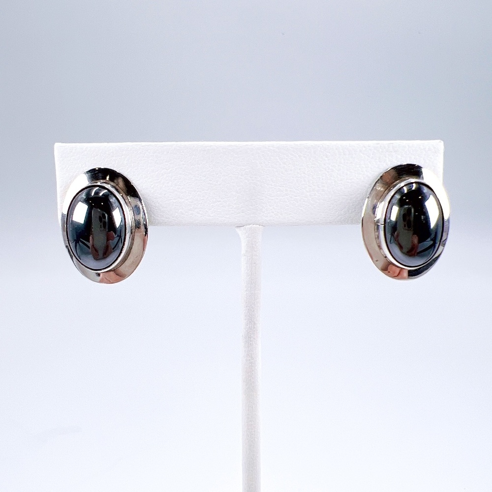 Sterling and Polished Hematite Post Sterling Earrings